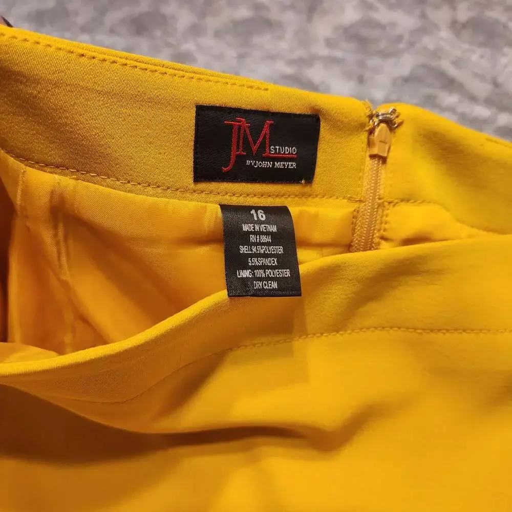 JM Studio by John Meyer Yellow Lined Mini Skirt with Front Slits Size 16